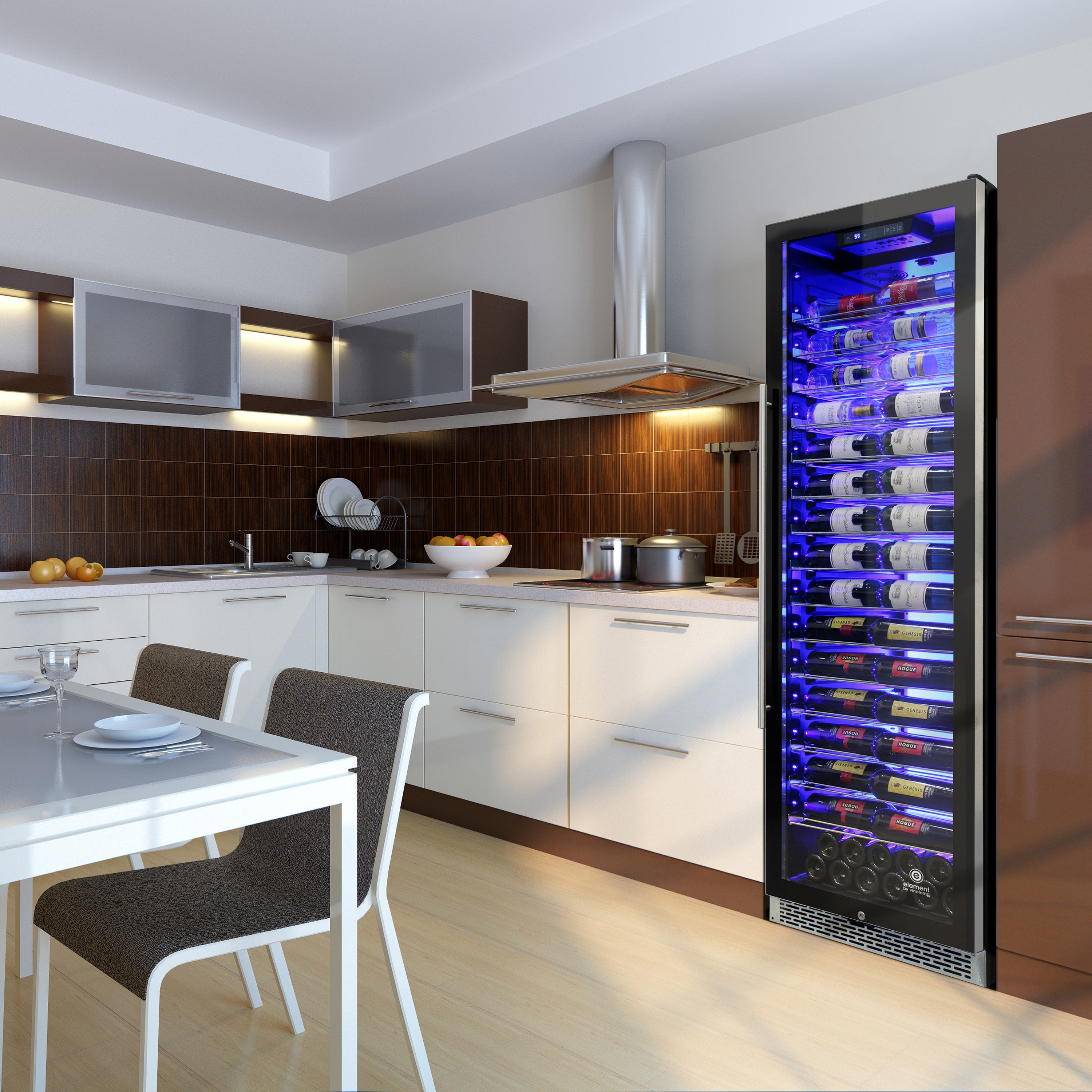 Vinotemp Backlit Series Commercial 168 Single-Zone Wine Cooler, Left Hinge, 141 Bottle Capacity, in Black EL-168COMM