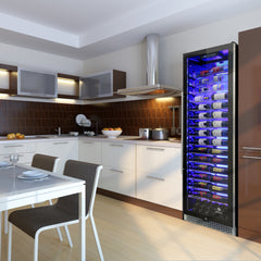 Vinotemp Backlit Series Commercial 168 Single-Zone Wine Cooler, Left Hinge, 141 Bottle Capacity, in Black EL-168COMM
