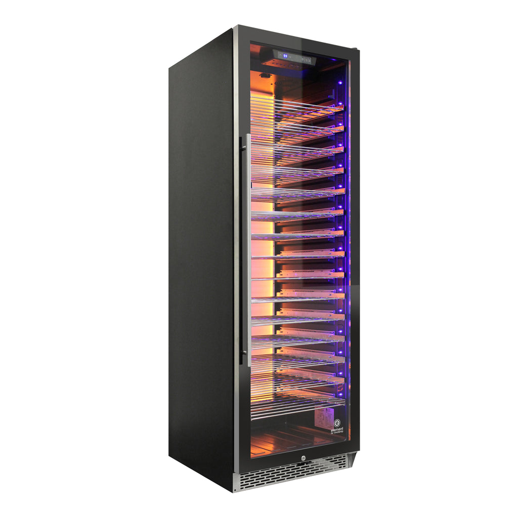 Vinotemp Backlit Series Commercial 168 Single-Zone Wine Cooler, Left Hinge, 141 Bottle Capacity, in Black EL-168COMM