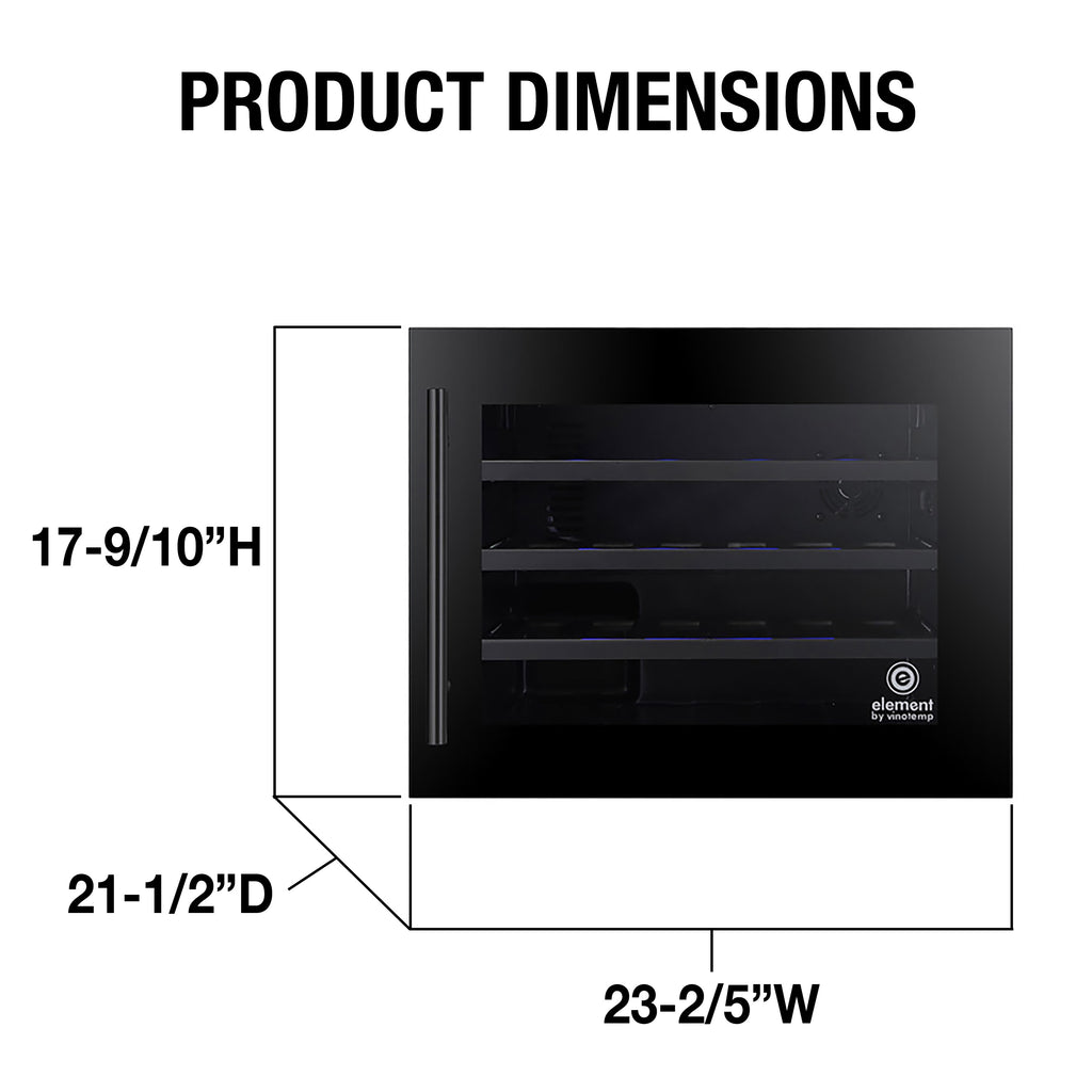 Vinotemp Wall-Mounted Single-Zone Wine Cooler, 24 Bottle Capacity, in Black EL-24WCUB