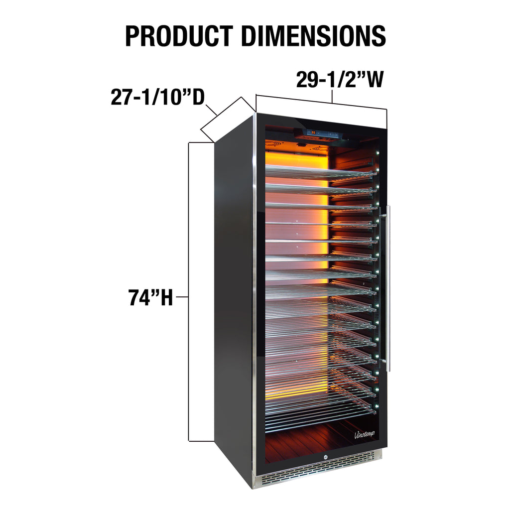 Vinotemp Backlit Series Commercial 300 Wine Cooler, Left Hinge, 188 Bottle Capacity, in Black EL-300COMM-L