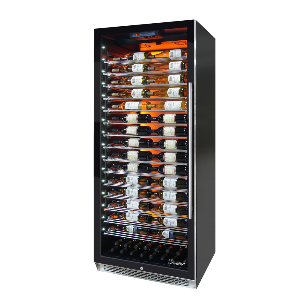 Vinotemp Backlit Series Commercial 300 Wine Cooler, Left Hinge, 188 Bottle Capacity, in Black EL-300COMM-L