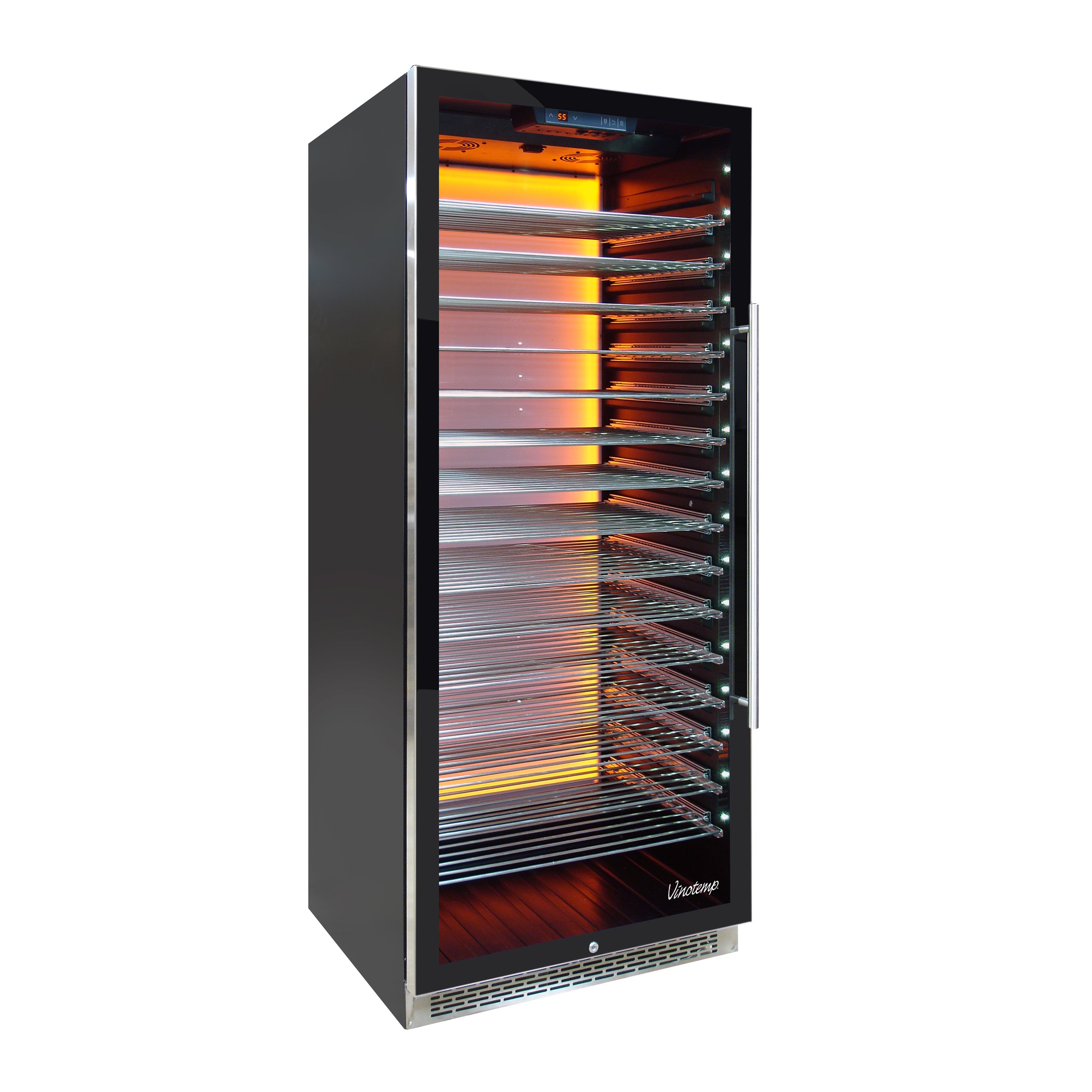Vinotemp Backlit Series Commercial 300 Wine Cooler, Left Hinge, 188 Bottle Capacity, in Black EL-300COMM-L