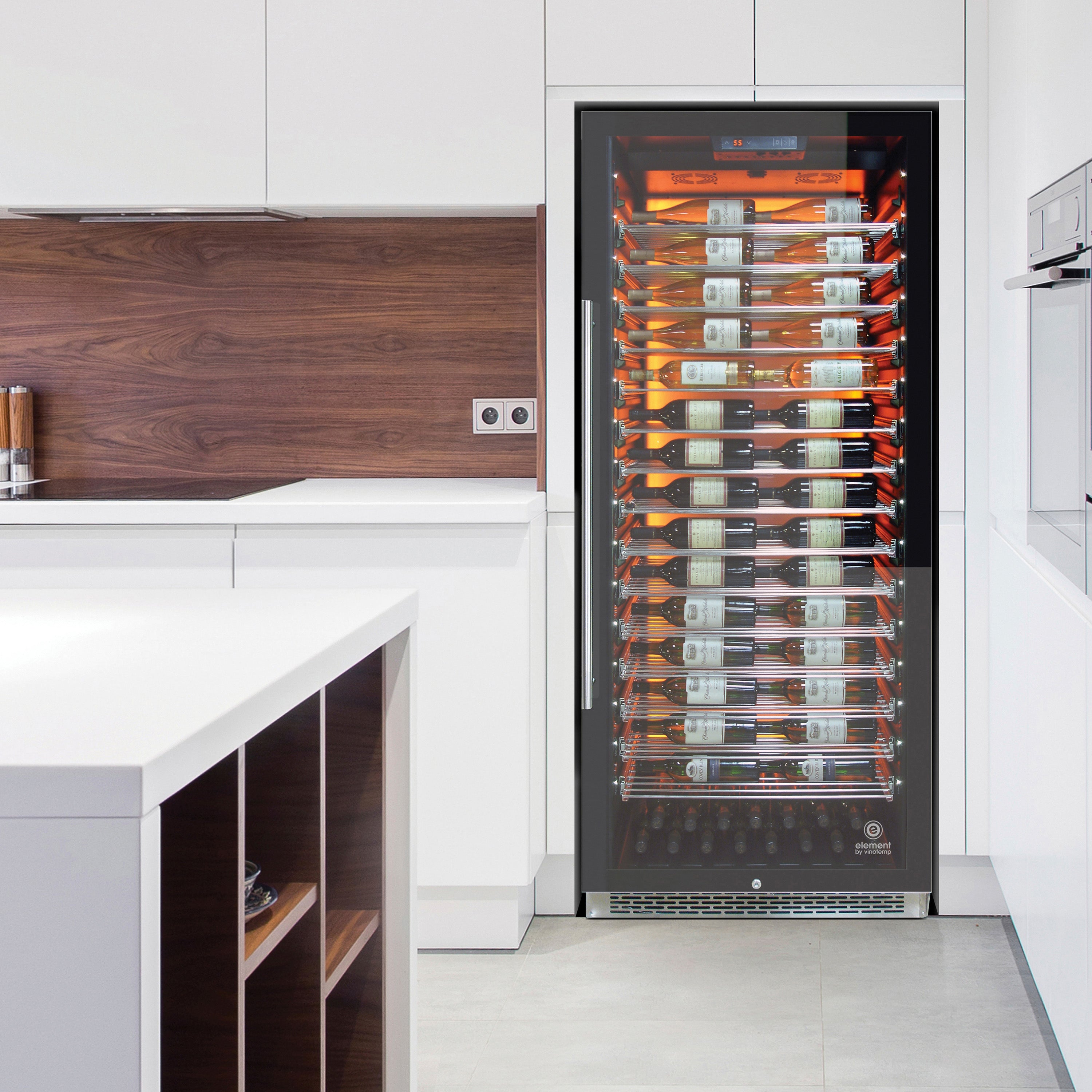 Vinotemp Backlit Series Commercial 300 Wine Cooler, Right Hinge, 188 Bottle Capacity, in Black EL-300COMM
