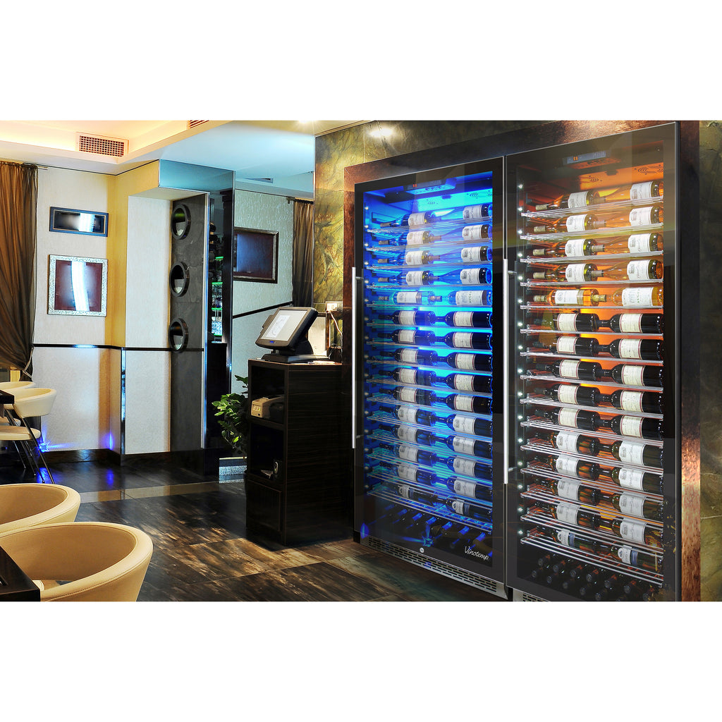 Vinotemp Backlit Series Commercial 300 Wine Cooler, Right Hinge, 188 Bottle Capacity, in Black EL-300COMM