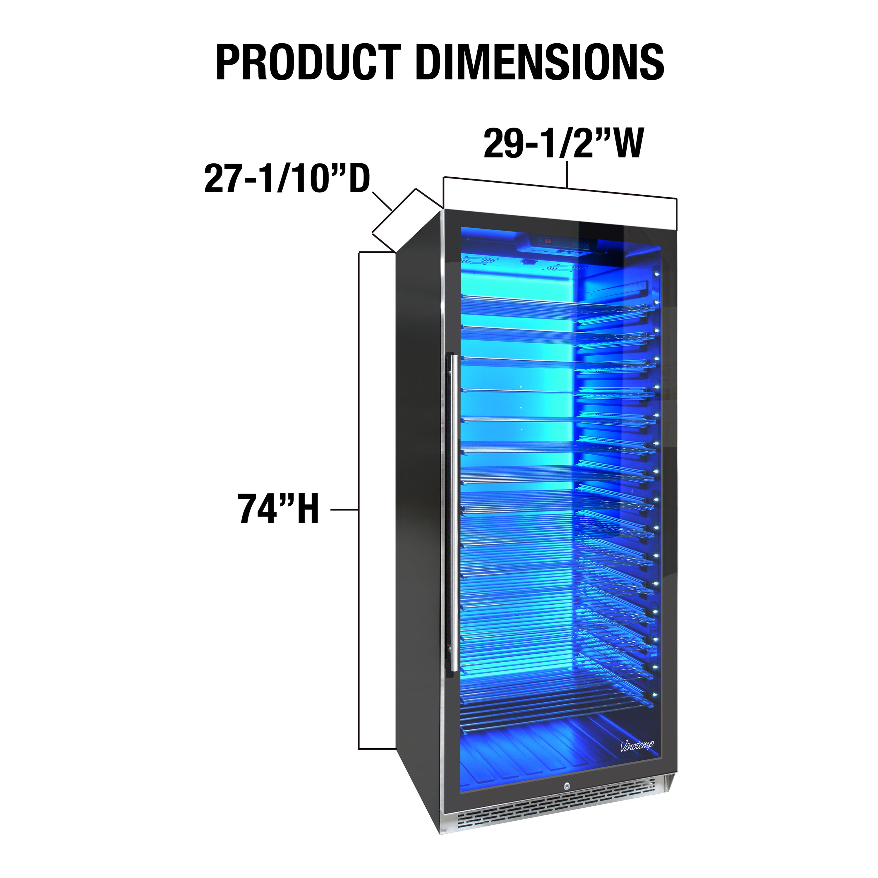 Vinotemp Backlit Series Commercial 300 Wine Cooler, Right Hinge, 188 Bottle Capacity, in Black EL-300COMM