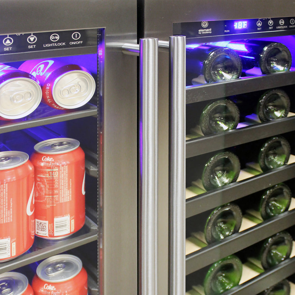 Vinotemp Connoisseur Series Dual-Zone 30" Wine and Beverage Cooler, 33 Bottles and 101 12 oz Can Capacity, in Black EL-30SWCB2D