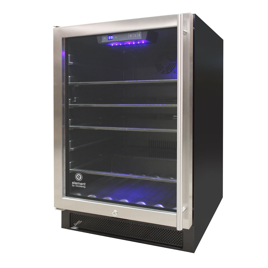 Vinotemp Connoisseur Series 46 Single-Zone Beverage Cooler, Left Hinge, 161 12 oz Can Capacity, in Stainless Steel EL-46WCBC-L