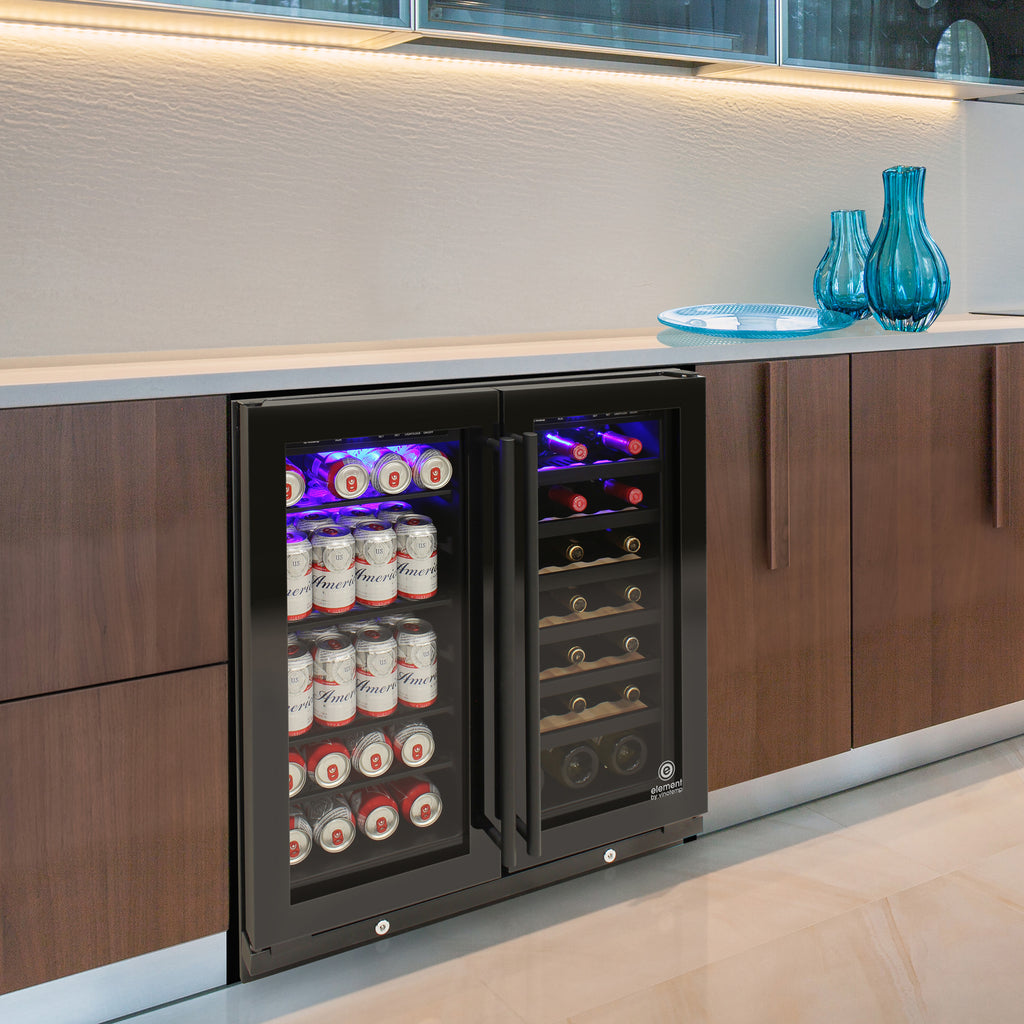 Vinotemp Butler Series Wine and Beverage Cooler, 33 Bottle and 101 12 oz Can Capacity, in Black  EL-BWC101-01