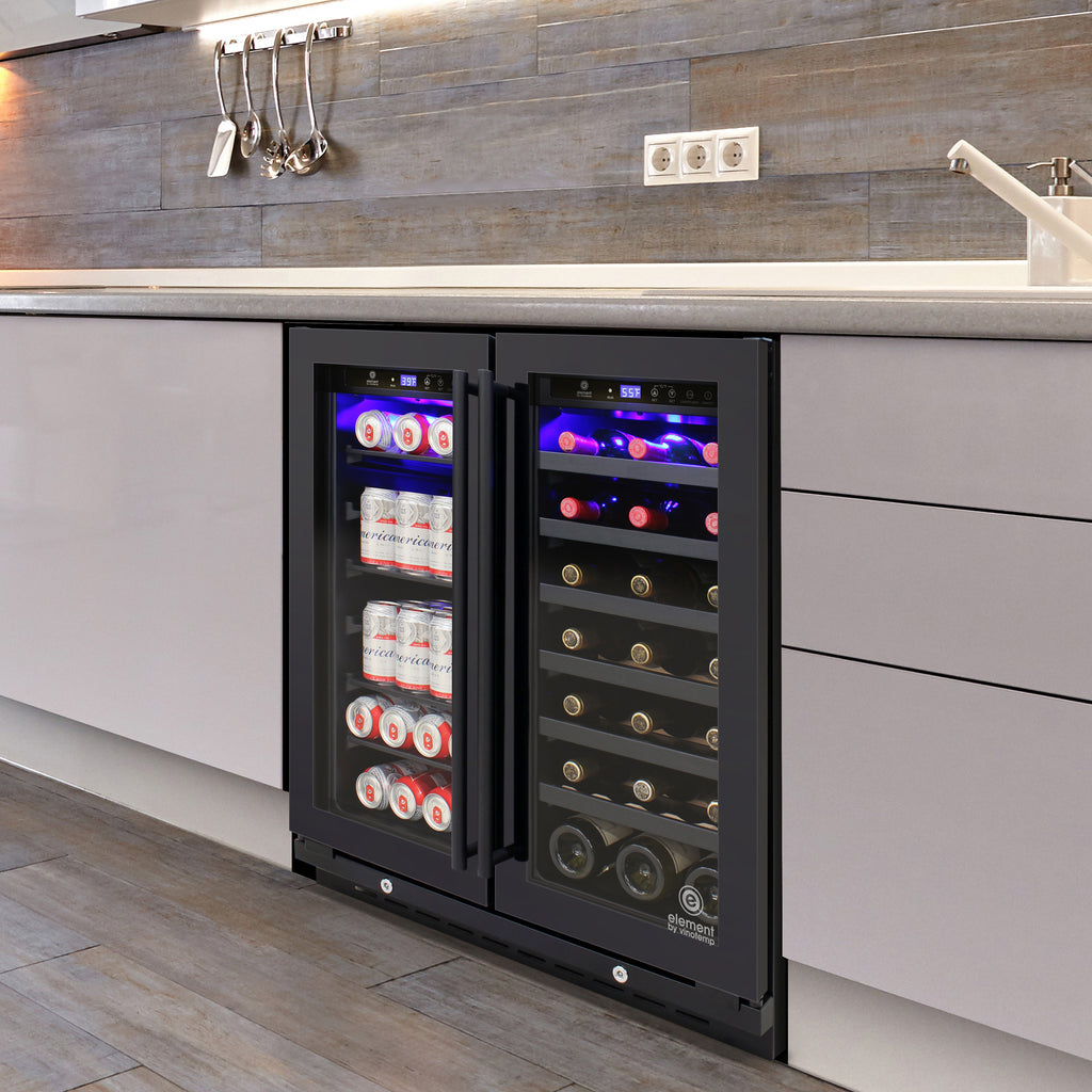 Vinotemp Butler Series Wine and Beverage Cooler, 33 Bottle and 101 12 oz Can Capacity, in Black  EL-BWC101-01