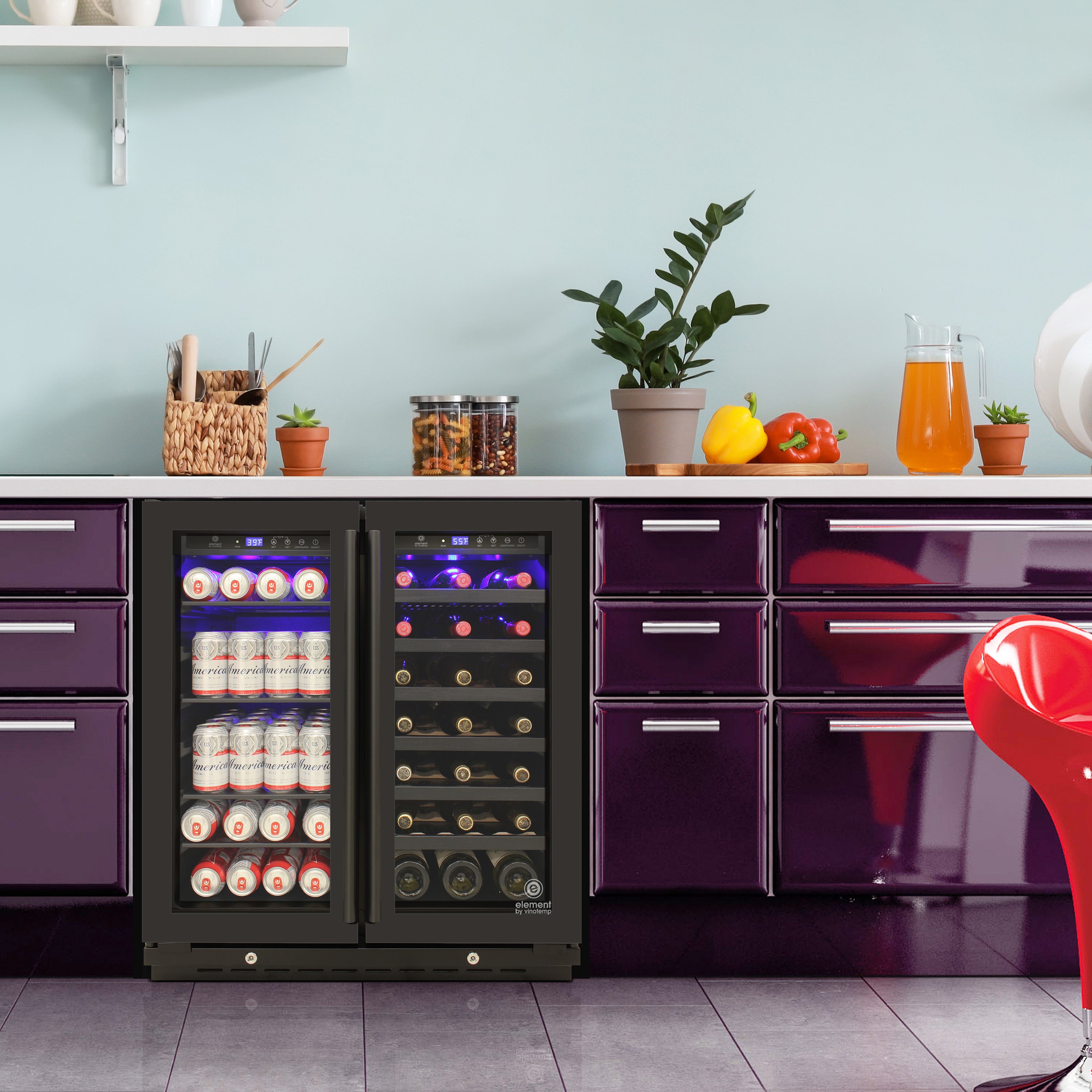 Vinotemp Butler Series Wine and Beverage Cooler, 33 Bottle and 101 12 oz Can Capacity, in Black  EL-BWC101-01