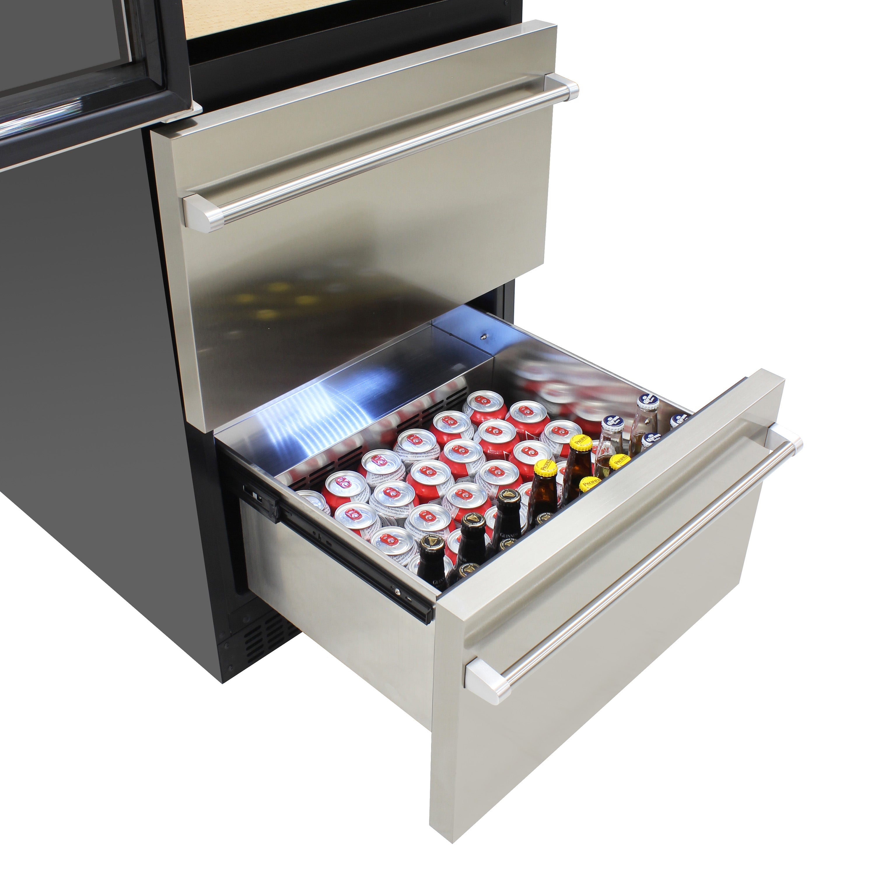 Vinotemp Connoisseur Series Dual-Zone Wine and 2 Drawer Beverage Cooler, 108 Bottles and 100 12 oz Can Capacity, in Stainless Steel EL-BWC108-SS-L