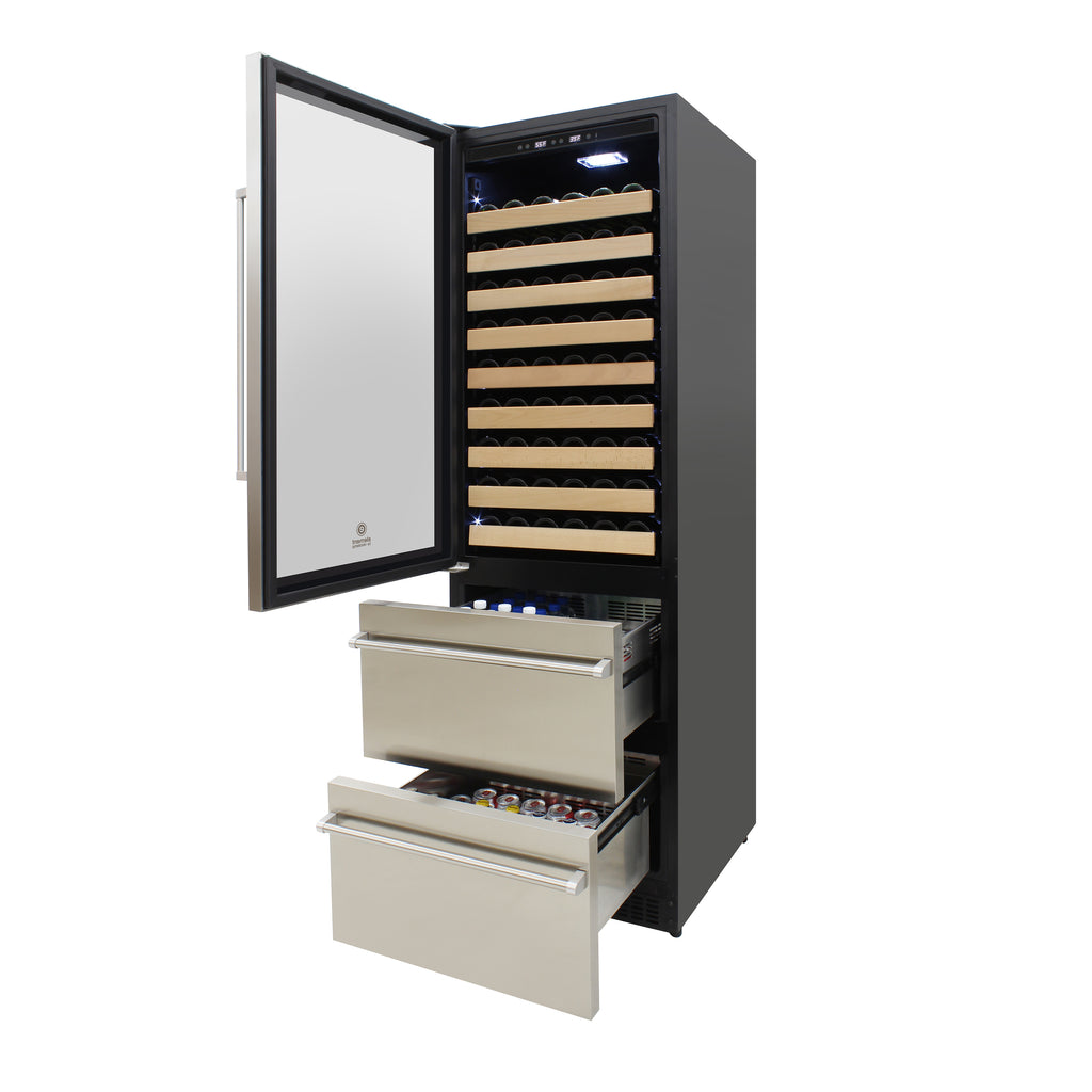 Vinotemp Connoisseur Series Dual-Zone Wine and 2 Drawer Beverage Cooler, 108 Bottles and 100 12 oz Can Capacity, in Stainless Steel EL-BWC108-SS-L