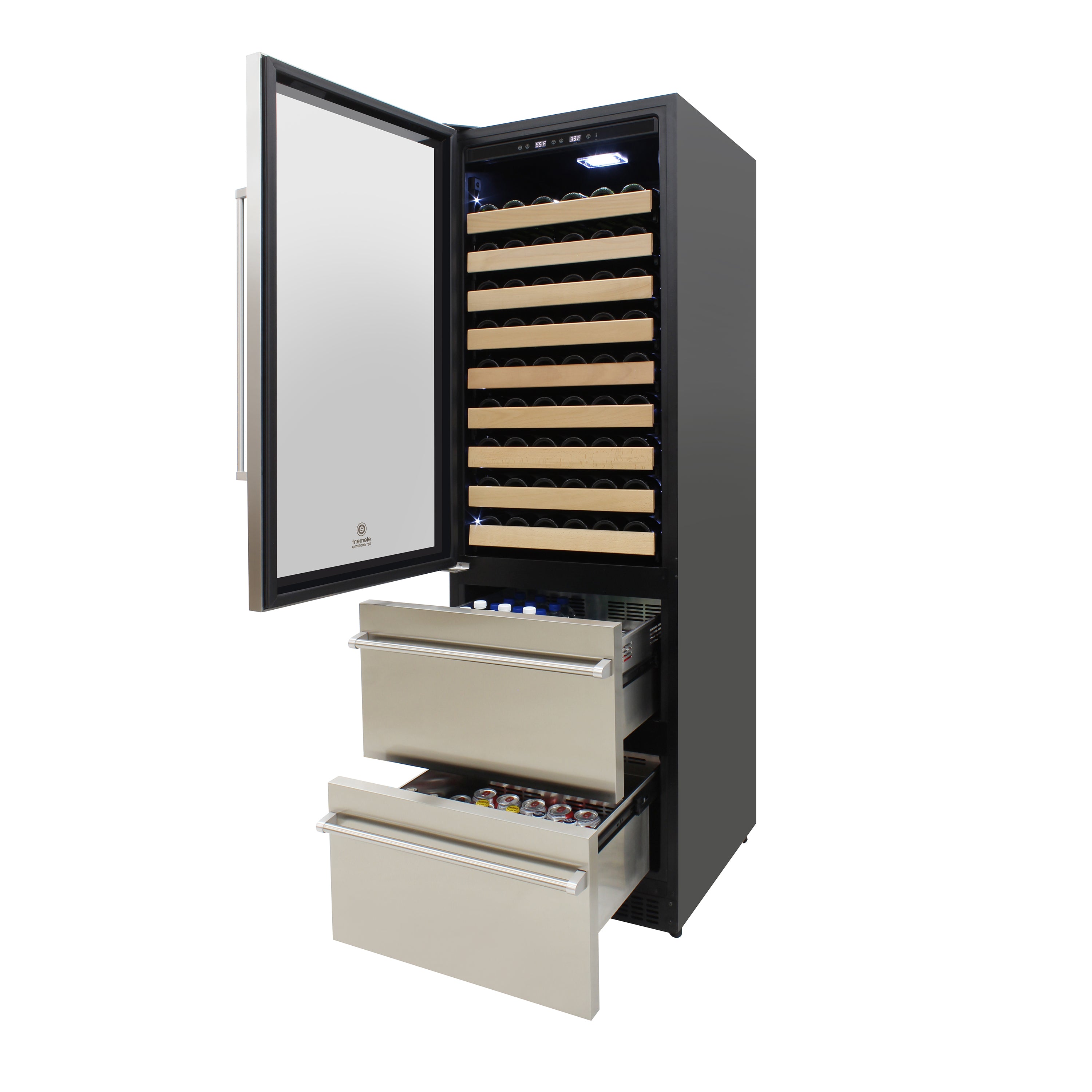 Vinotemp Connoisseur Series Dual-Zone Wine and 2 Drawer Beverage Cooler, 108 Bottles and 100 12 oz Can Capacity, in Stainless Steel EL-BWC108-SS-L