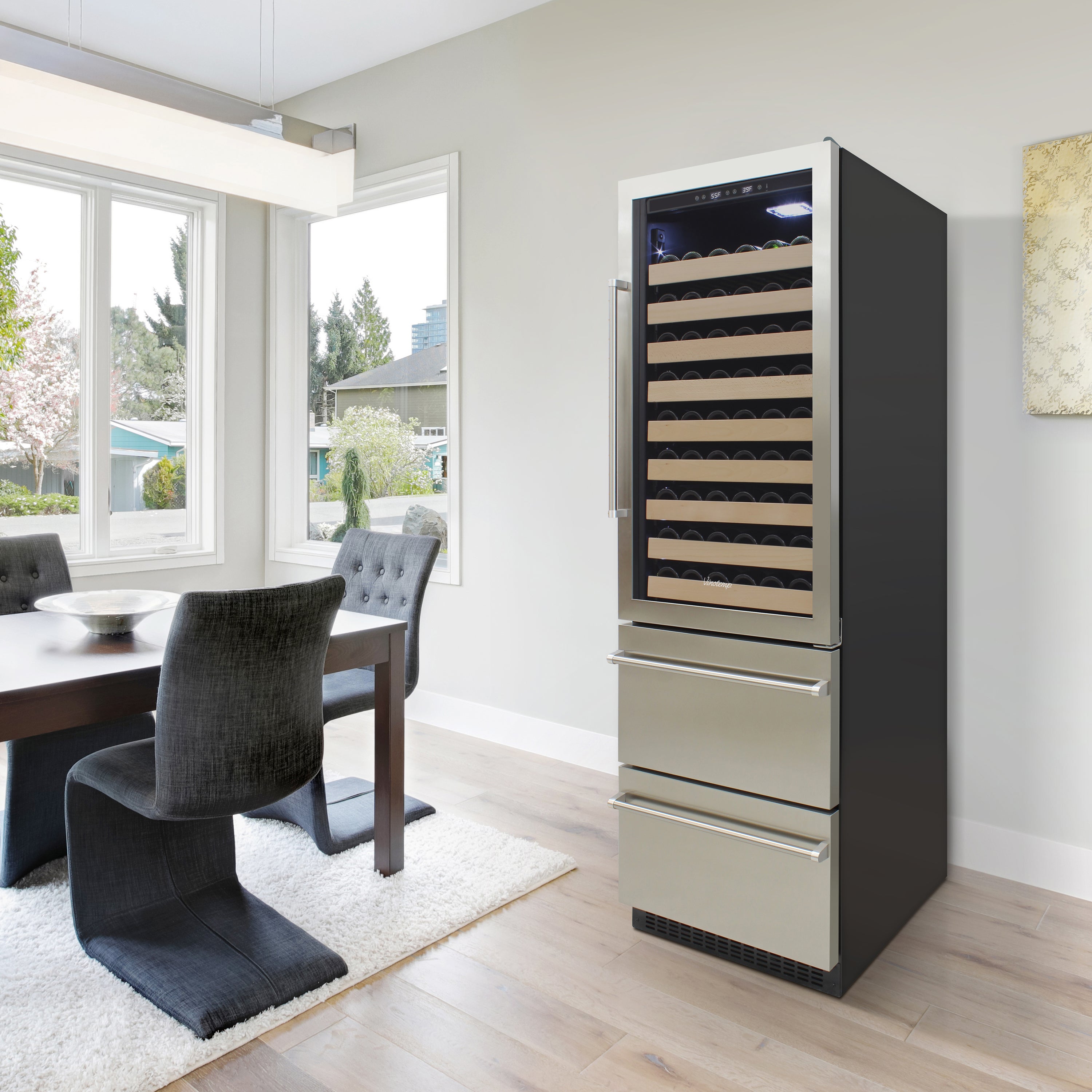 Vinotemp Connoisseur Series Dual-Zone Wine and 2 Drawer Beverage Cooler, 108 Bottles and 100 12 oz Can Capacity, in Stainless Steel EL-BWC108-SS-L