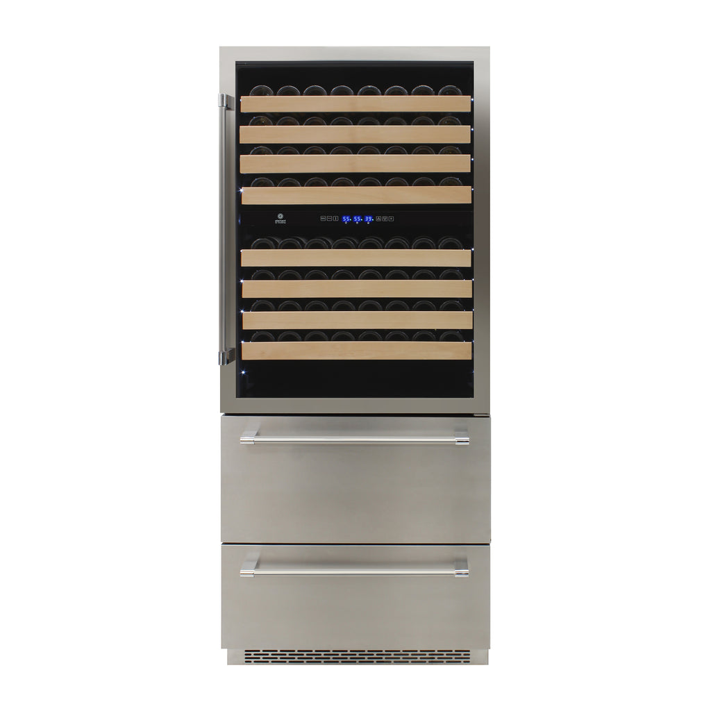 Vinotemp Connoisseur Series Triple-Zone Wine and 2 Drawer Beverage Cooler, 135 Bottle Capacity, in Stainless Steel EL-BWC30TB-S