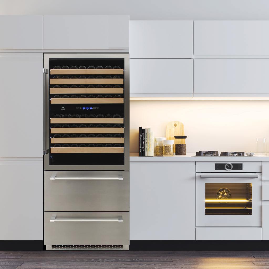 Vinotemp Connoisseur Series Triple-Zone Wine and 2 Drawer Beverage Cooler, 135 Bottle Capacity, in Stainless Steel EL-BWC30TB-S