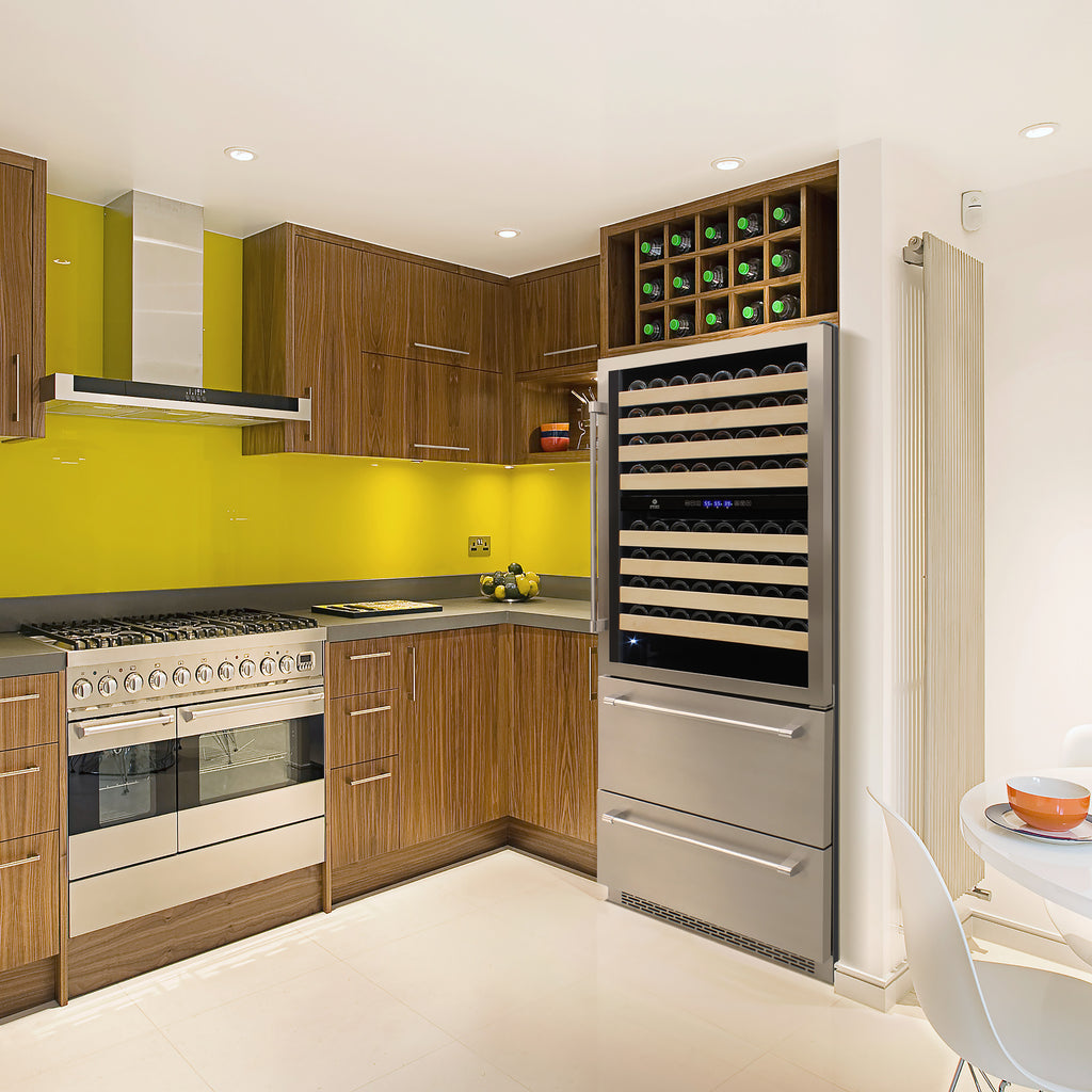 Vinotemp Connoisseur Series Triple-Zone Wine and 2 Drawer Beverage Cooler, 135 Bottle Capacity, in Stainless Steel EL-BWC30TB-S