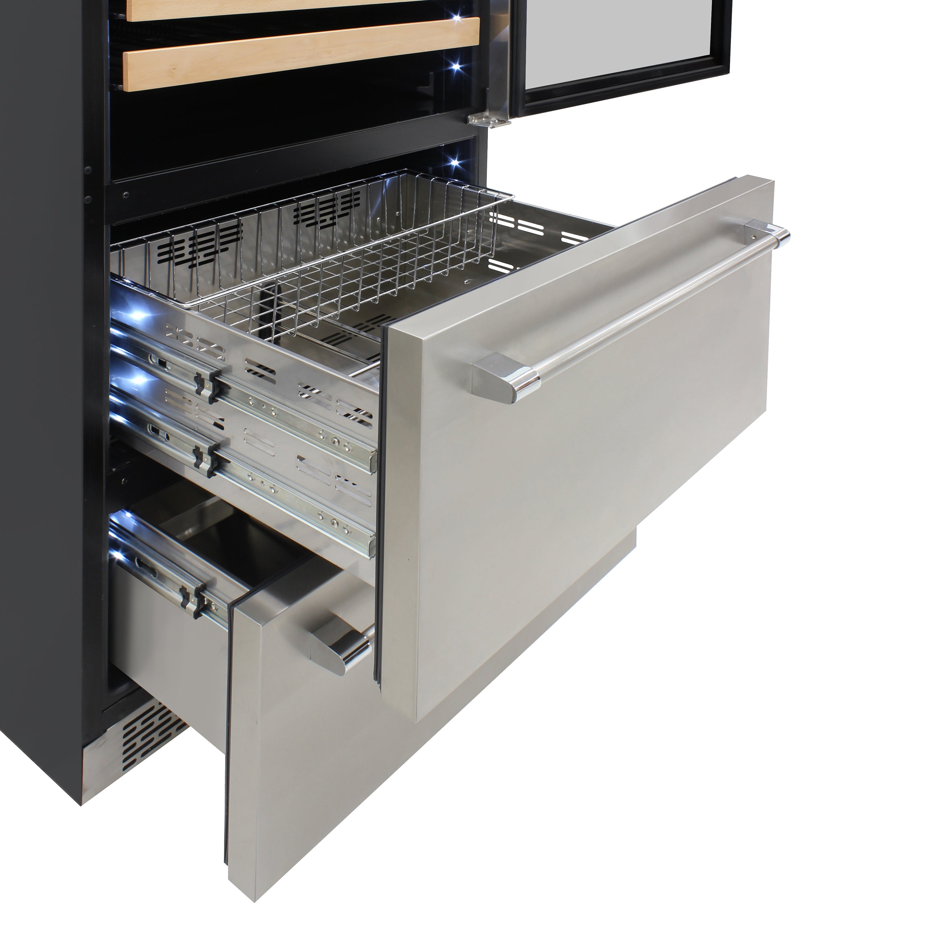 Vinotemp Connoisseur Series Triple-Zone Wine and 2 Drawer Beverage Cooler, 135 Bottle Capacity, in Stainless Steel EL-BWC30TB-S