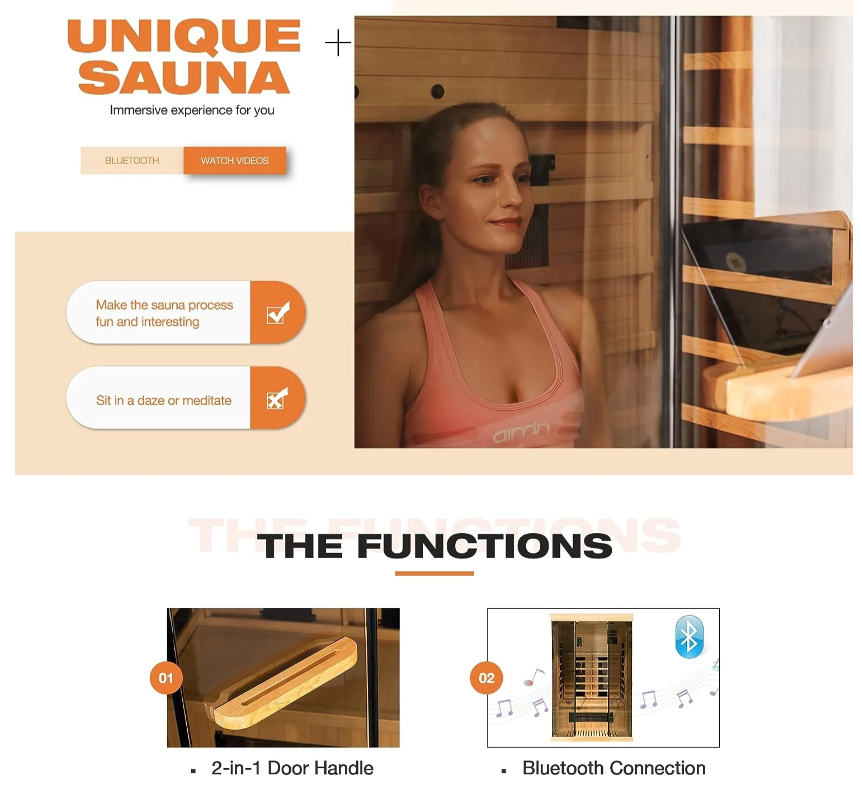 EROMMY Infrared Sauna 2 Person with Chromotherapy Heater for Home or Gym EY-WGAH002MS