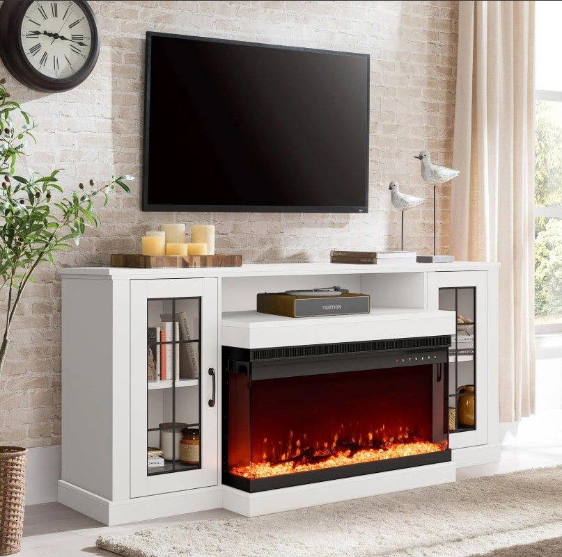 EROMMY 70 Inch 3-sided Glass Fireplace TV Stand with 9 Colors - White WQHM-052WH-A-WQHM-052BK-B-SP-EY-US