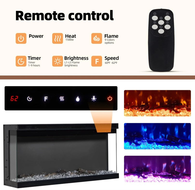 EROMMY 70 Inch 3-sided Glass Fireplace TV Stand with 9 Colors - White WQHM-052WH-A-WQHM-052BK-B-SP-EY-US