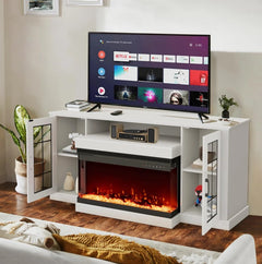 EROMMY 70 Inch 3-sided Glass Fireplace TV Stand with 9 Colors - White WQHM-052WH-A-WQHM-052BK-B-SP-EY-US