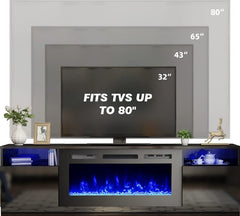 EROMMY 70 Inch Entertainment TV Stand with Fireplace for TVs Up to 80 Inch - Black WQHM-026BK-A1-WQHM-026BK-B-SP-EY-US