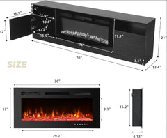 EROMMY 70 Inch Entertainment TV Stand with Fireplace for TVs Up to 80 Inch - Black WQHM-026BK-A1-WQHM-026BK-B-SP-EY-US