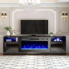 EROMMY 70 Inch Entertainment TV Stand with Fireplace for TVs Up to 80 Inch - Black WQHM-026BK-A1-WQHM-026BK-B-SP-EY-US