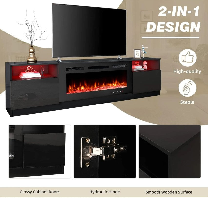 EROMMY 80 inch TV Stand with 40 inch Electric Fireplace SP-EY-US-WQHM-021BK