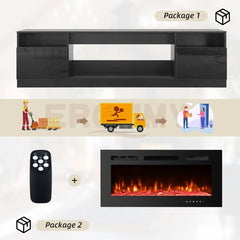 EROMMY 80 inch TV Stand with 40 inch Electric Fireplace SP-EY-US-WQHM-021BK