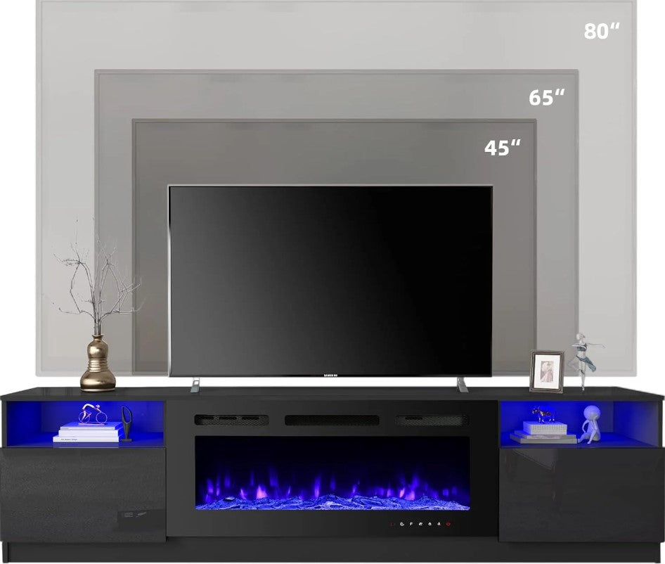 EROMMY 80 inch TV Stand with 40 inch Electric Fireplace SP-EY-US-WQHM-021BK