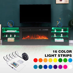 EROMMY 79 Inch Contemporary Electric Fireplace TV Stand with LED Lights – Black WQHM-137BK-A-WQHM-137BK-B-B-SP-EY-US