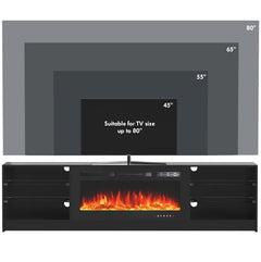 EROMMY 79 Inch Contemporary Electric Fireplace TV Stand with LED Lights – Black WQHM-137BK-A-WQHM-137BK-B-B-SP-EY-US