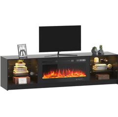 EROMMY 79 Inch Contemporary Electric Fireplace TV Stand with LED Lights – Black WQHM-137BK-A-WQHM-137BK-B-B-SP-EY-US