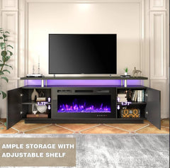 EROMMY 70 inch TV Entertainment Center with Fireplace SP-EY-US-WQHM-022BK