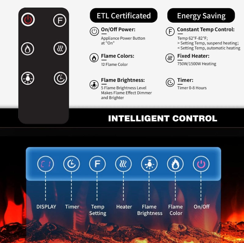 EROMMY 79 Inch Contemporary Electric Fireplace TV Stand with LED Lights – White WQHM-137WH-A-WQHM-137BK-B-SP-EY-US