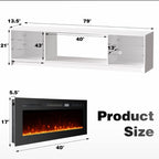 EROMMY 79 Inch Contemporary Electric Fireplace TV Stand with LED Lights – White WQHM-137WH-A-WQHM-137BK-B-SP-EY-US