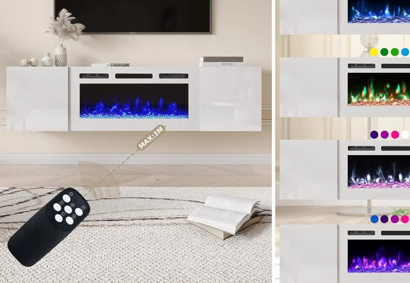 EROMMY 70 Inch Floating TV Stand with Fireplace - Black SP-EY-US-WQHM043BK