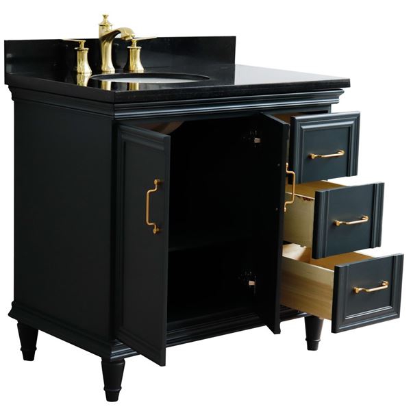 Bellaterra Forli 37 in. Single Vanity in Dark Gray Finish with Black Galaxy Counter- Left Door/Left Sink 400800-37L-DG-BGOL