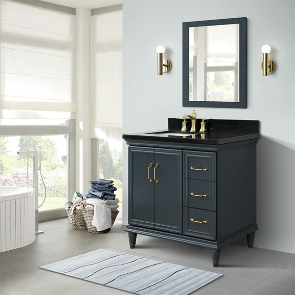 Bellaterra Forli 37 in. Single Vanity in Dark Gray Finish with Black Galaxy Counter- Left Door/Left Sink 400800-37L-DG-BGOL