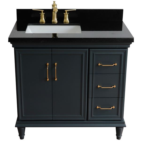 Bellaterra Forli 37 in. Single Vanity in Dark Gray Finish with Black Galaxy Counter- Left Door/Left Sink 400800-37L-DG-BGOL