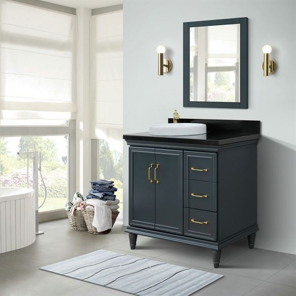 Bellaterra Forli 37 in. Single Vanity in Dark Gray Finish with Black Galaxy Counter- Left Door/Left Sink 400800-37L-DG-BGOL