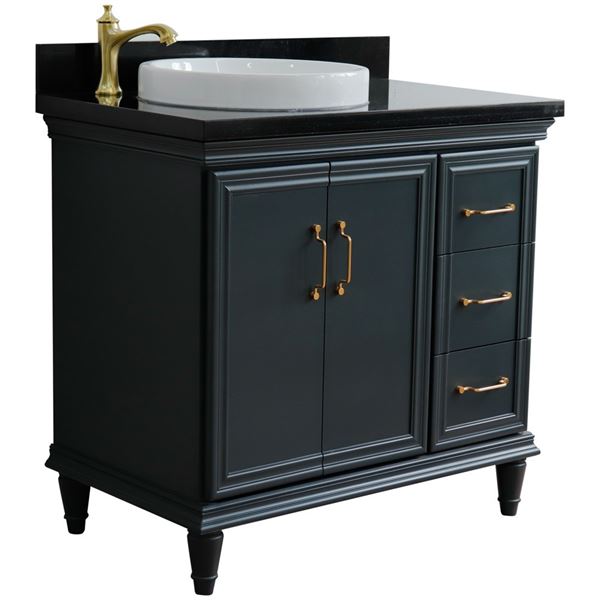 Bellaterra Forli 37 in. Single Vanity in Dark Gray Finish with Black Galaxy Counter- Left Door/Left Sink 400800-37L-DG-BGOL