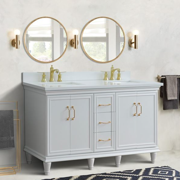 Bellaterra Forli 61 in. Double Vanity in White Finish with Countertop and Sinks 400800-61D-WH-BGO
