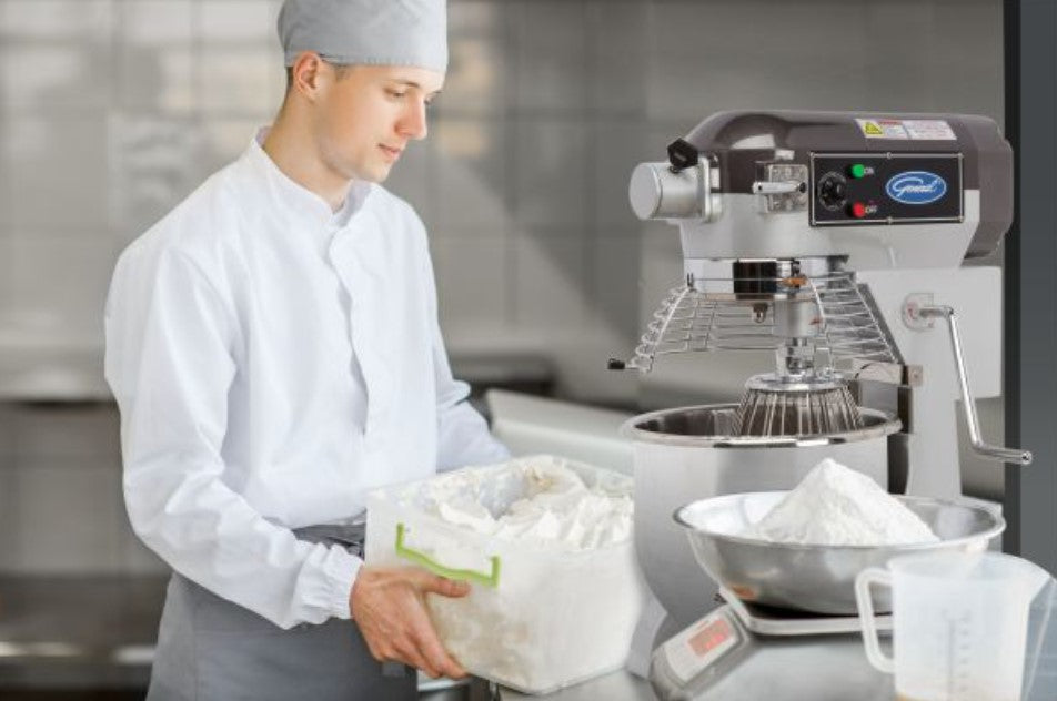General Foodservice Planetary Stand Mixer, 20 Quart, with Guard and Standard Accessories, 120V, 1.5 HP, in Stainless Steel GEM120