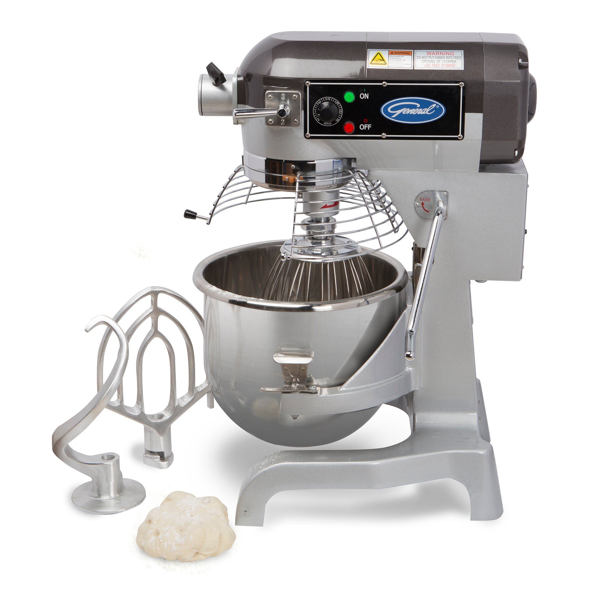 General Foodservice Planetary Stand Mixer, 20 Quart, with Guard and Standard Accessories, 120V, 1.5 HP, in Stainless Steel GEM120