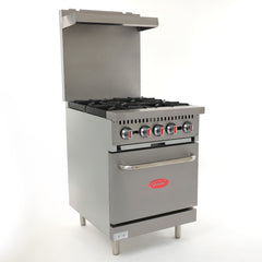 General Foodservice Gas Range with Oven, 4 Burners, 120,000 BTU, 24", in Stainless Steel GR4-24