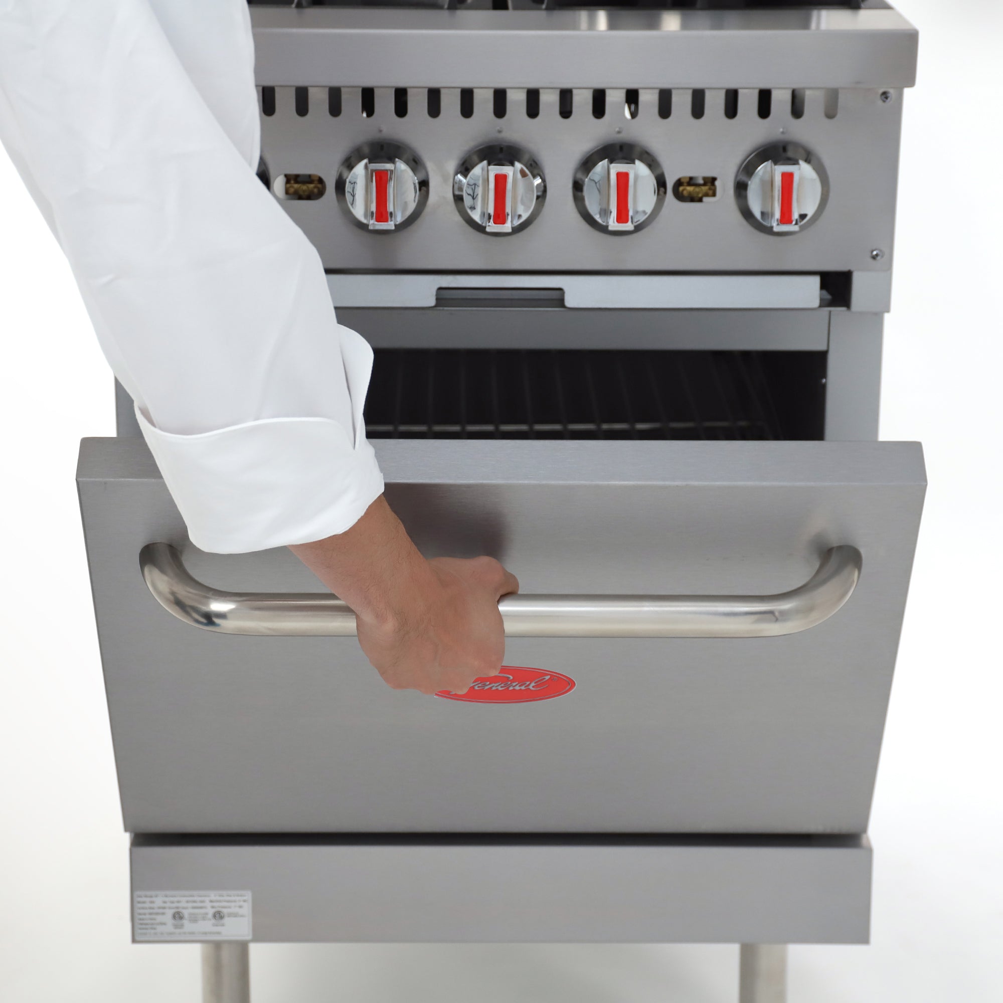 General Foodservice Gas Range with Oven, 4 Burners, 120,000 BTU, 24", in Stainless Steel GR4-24